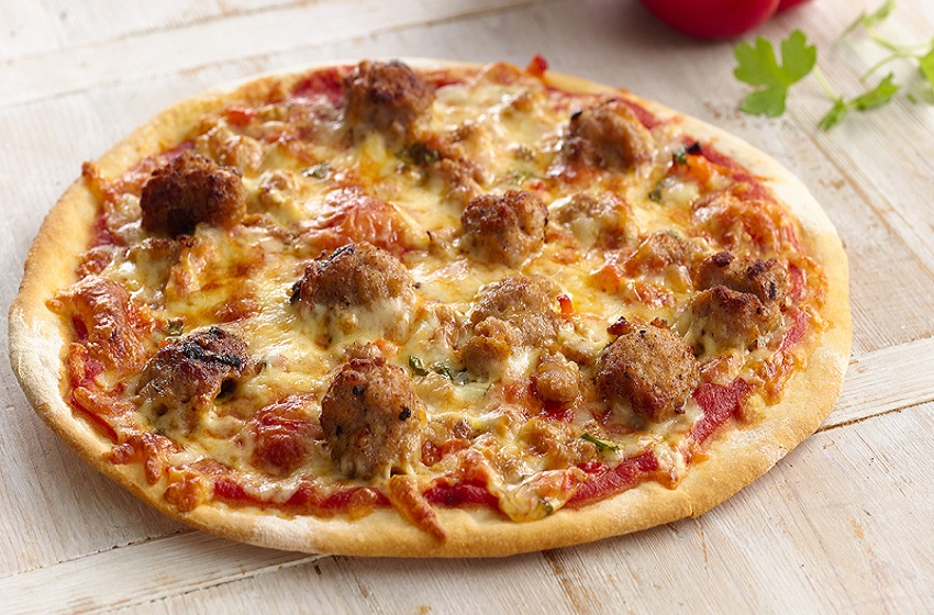 Sausage Pizza and wine